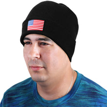 Load image into Gallery viewer, American Flag Embroidered Beanie Hat - Black