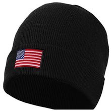 Load image into Gallery viewer, American Flag Embroidered Beanie Hat - Black