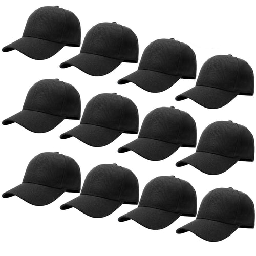 12-Pack Baseball Dad Cap Velcro Strap Adjustable Size - Black