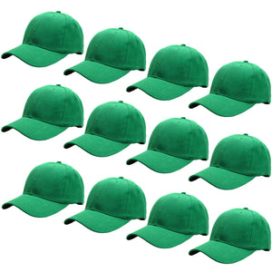 12-Pack Baseball Dad Cap Velcro Strap Adjustable Size - Kelly Green