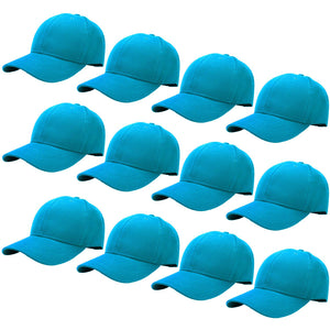 12-Pack Baseball Dad Cap Velcro Strap Adjustable Size - Turquoise