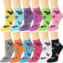 Load image into Gallery viewer, 12-Pack Butterfly Women&#39;s Ankle Socks