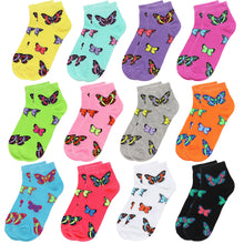 Load image into Gallery viewer, 12-Pack Butterfly Women&#39;s Ankle Socks