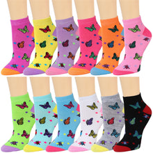 Load image into Gallery viewer, 12-Pack Butterfly Women&#39;s Ankle Socks