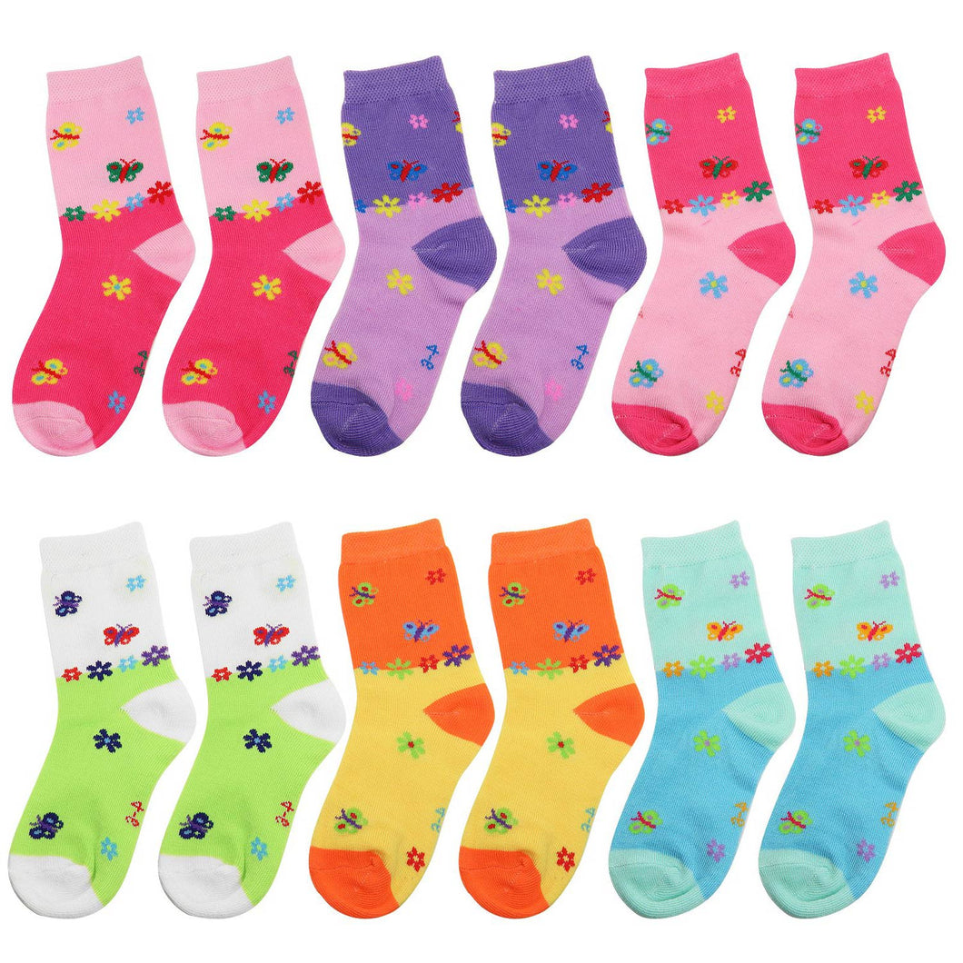 12-Pack Butterfly Girl Crew Socks