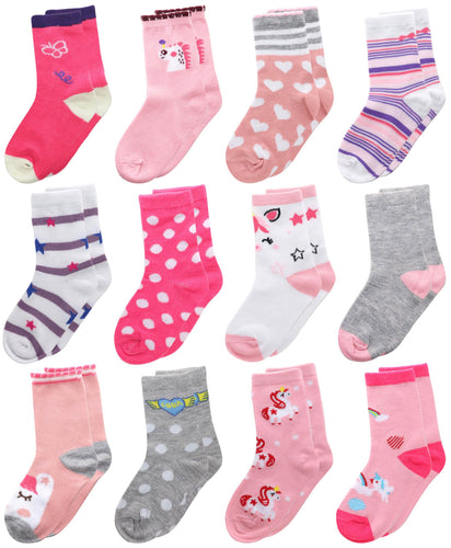 12-Pack Assorted Girl Crew Socks