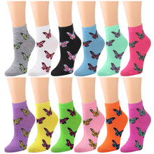 Load image into Gallery viewer, 12-Pack Butterfly Women&#39;s Ankle Socks