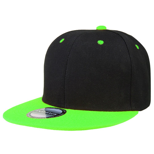 Hip Hop Style Snapback Hat Flat Bill Adjustable Size - Black/Green