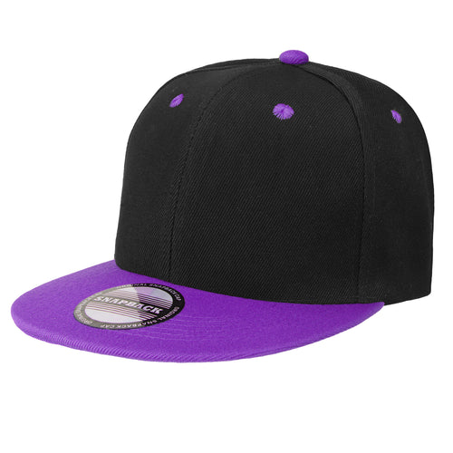 Hip Hop Style Snapback Hat Flat Bill Adjustable Size - Black/Purple