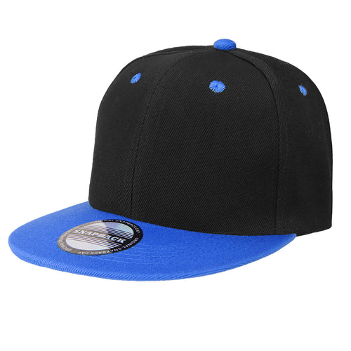 Hip Hop Style Snapback Hat Flat Bill Adjustable Size - Black/Royal