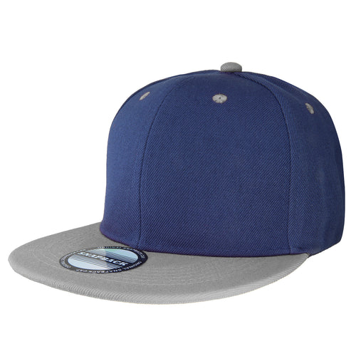 Hip Hop Style Snapback Hat Flat Bill Adjustable Size - Navy/Grey