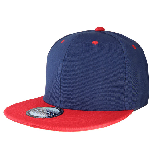 Hip Hop Style Snapback Hat Flat Bill Adjustable Size - Navy/Red