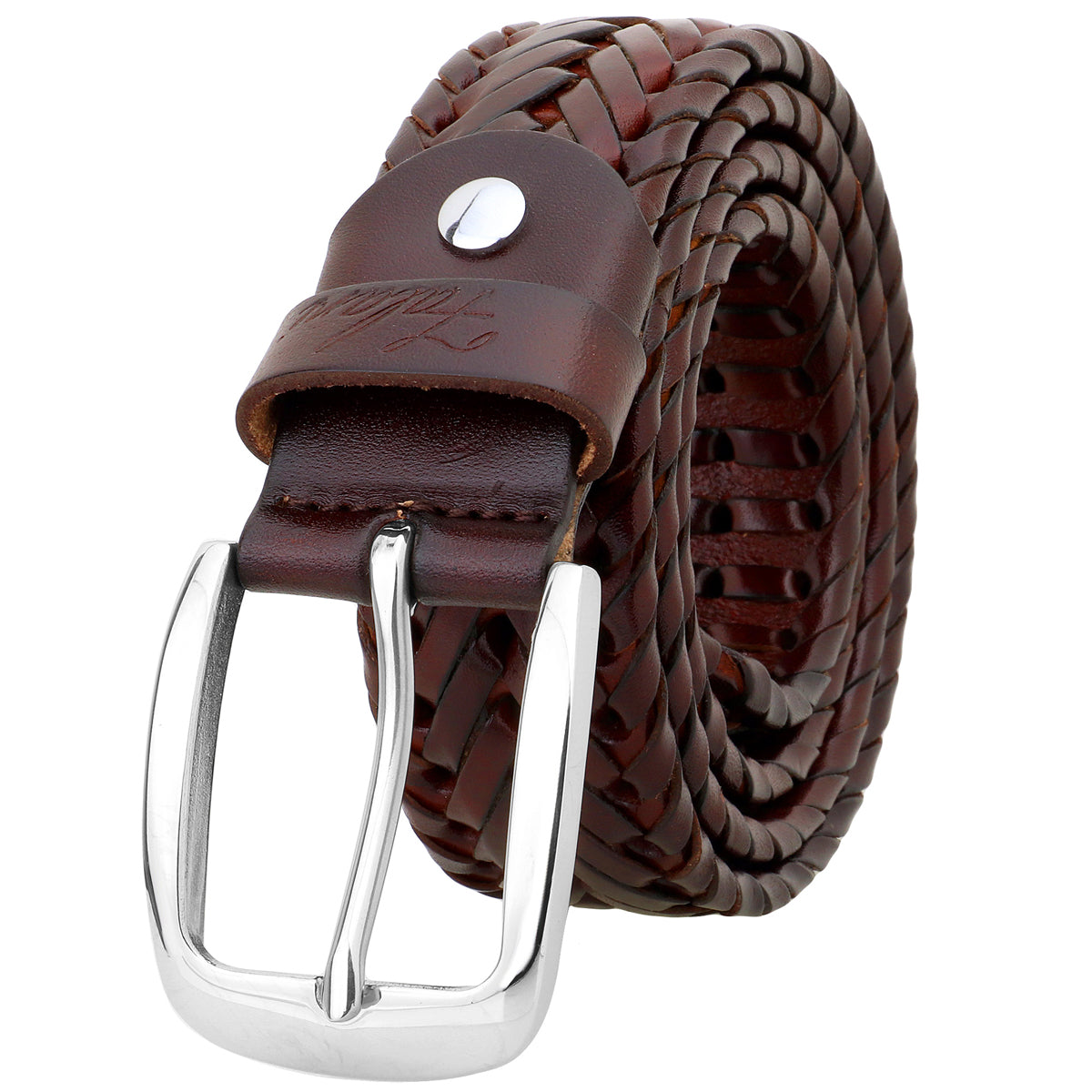 Men's Leather Braided Belt Stainless Steel Buckle 35mm 9011 – Falari